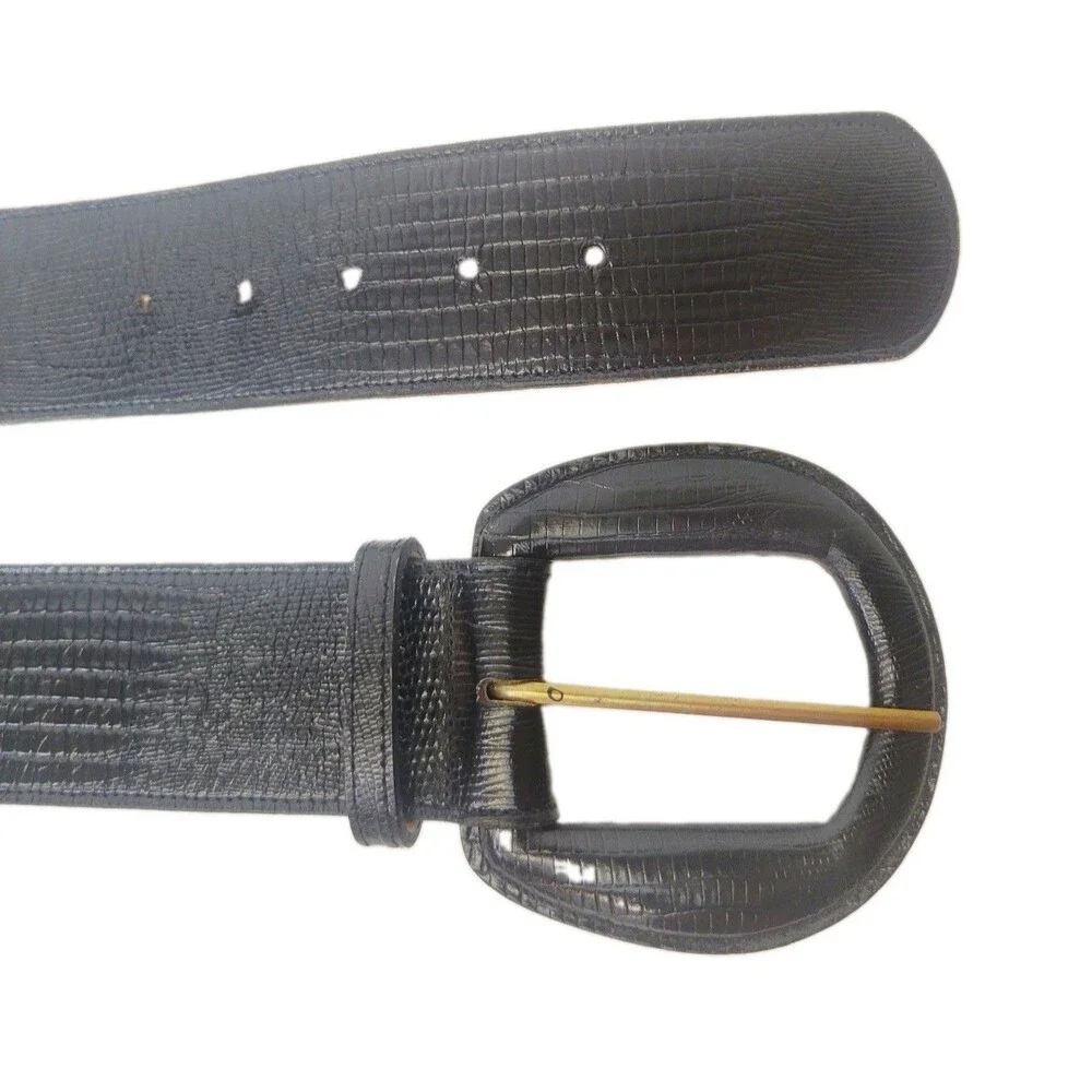 Harken LTD Black Glossy Genuine Leather Reptile Embossed Belt Made in USA